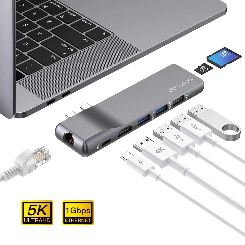 100 Вт PD USB 3 0/2 0 Thunderbolt адаптер для Macbooks Pro Ethernet 4K HDMI Air SD/TF кардридер C