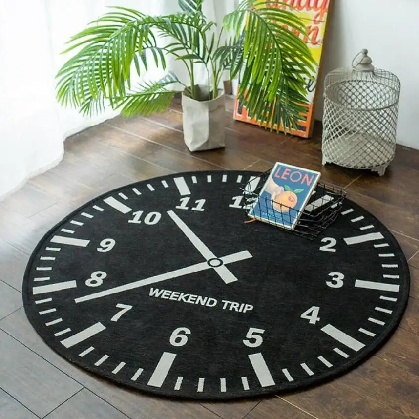 Fashion Black Creative Clock Pattern Round Carpet Chair Floor Mat For Living Room Anti-slip Rug Bedroom Decor Tapis | Дом и сад