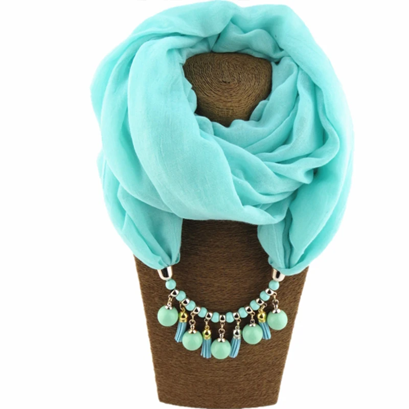 

DANIELS New Pendant Necklace Scarf Women Solid Color Polyester Shawls Jewelry Pendant Scarf Female Beach Accessories Free Ship