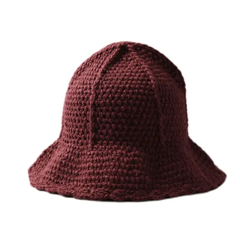 Dark Red Корейская женская вязаная шапка-ведро ручной работы, одноцветная плетеная волнистая шляпа Harajuku, уличная Складная вязаная Рыбацкая шапка - Цвет: Dark Red
