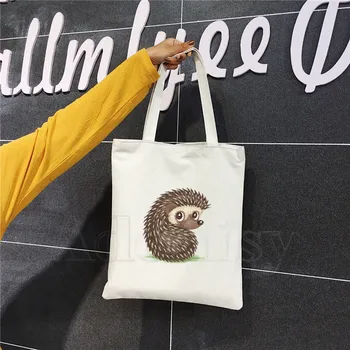 

Watercolor Hedgehog Graphic Printed Canvas Shoulder Bag Female Harajuku Funny Large-capacity Eco Environmental Shopper Bag