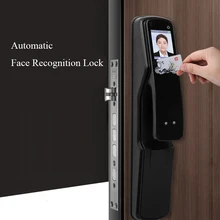 Cerradura de reconocimiento Facial inteligente automática, compatible con contraseña, huella dactilar, tarjeta de impresión de Palma, llave mecánica