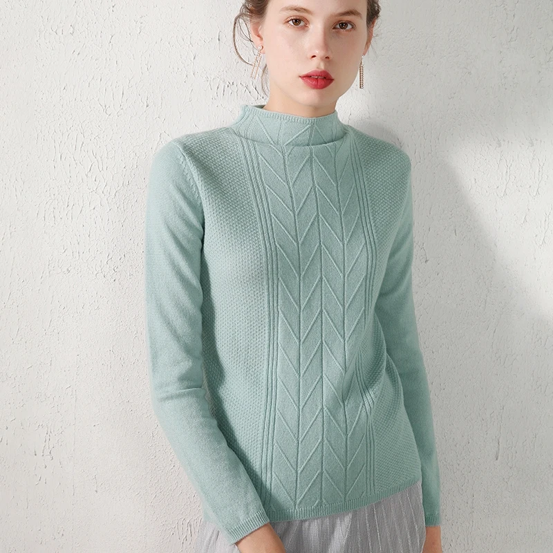 

Smpevrg 100% wool sweater female pullover half turtleneck long sleeve soft women pullover female sweater knit jumper pull femme