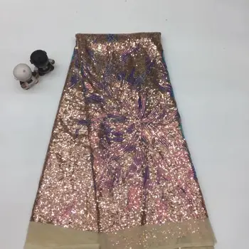 

High Quality French Nigerian Sequins Net Lace, 2020 African Tulle Mesh Sequence Lace Fabric For Party Dress 5 Yards/lot