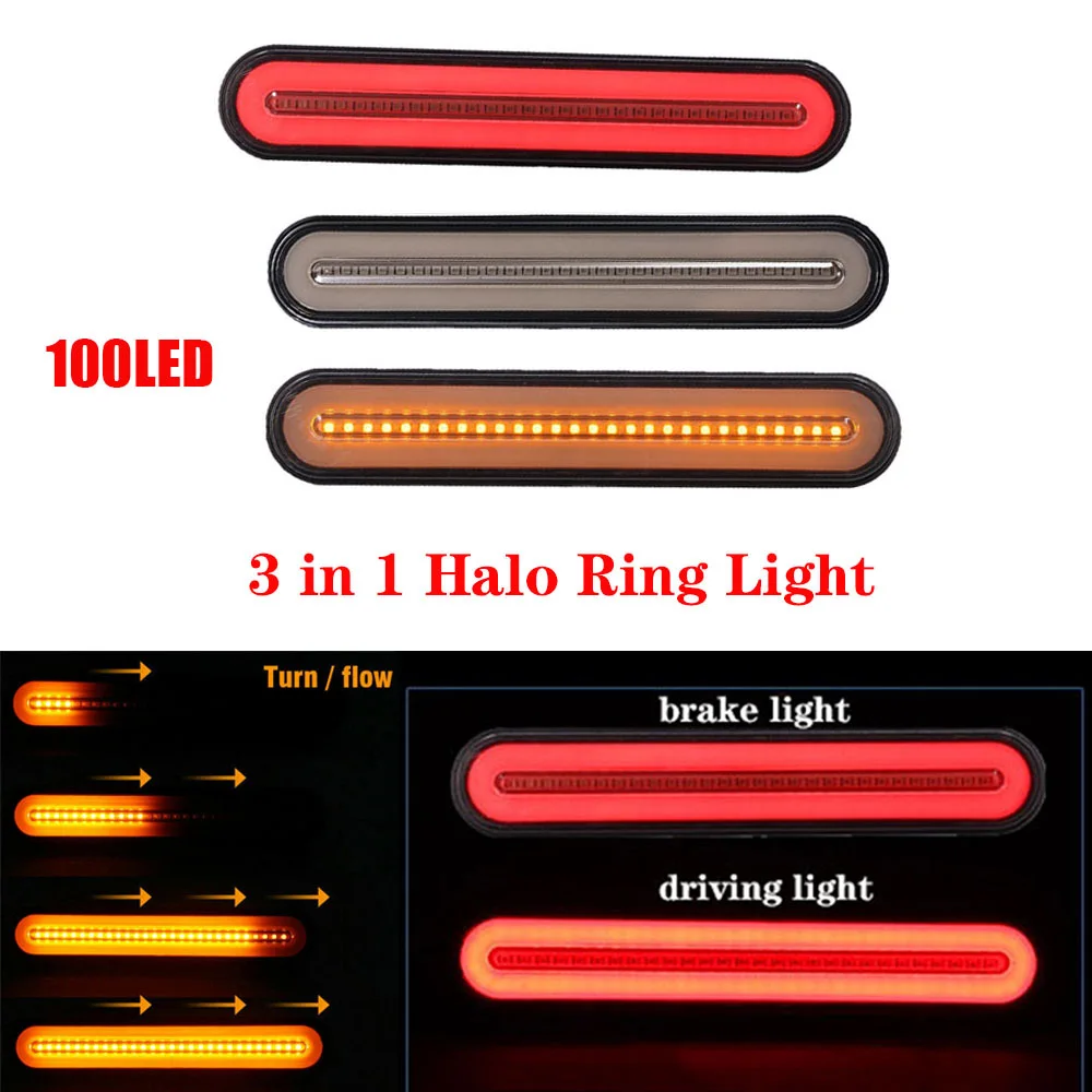 LED guide Trailer Truck Brake Light Waterproof Neon 3 in 1 Halo Ring Tail Brake Stop Light Flowing Turn Signal Light Lamp