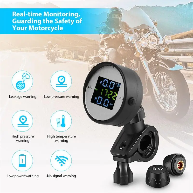 Новая система контроля давления в шинах TPMS 2 шт. Датчик USB интерфейс шины для мотоцикла контроль давления Безопасность ЖК-дисплей цветной экран