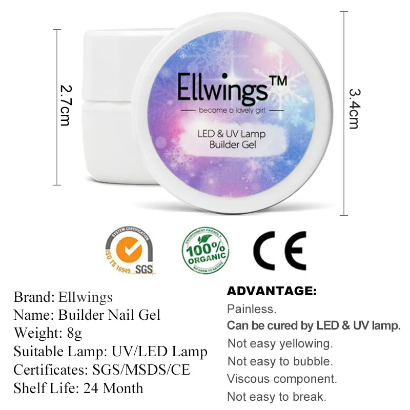 Полигель для наращивания ногтей Ellwings Losweken прозрачный полигель нейл арта УФ лампа