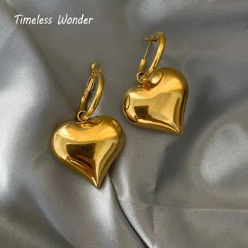 

Timeless Wonder Titanium Detachable Heart Statement Drop Earrings Women Jewelry Punk Gothic Boho Designer Top Kpop Big Ins 7527