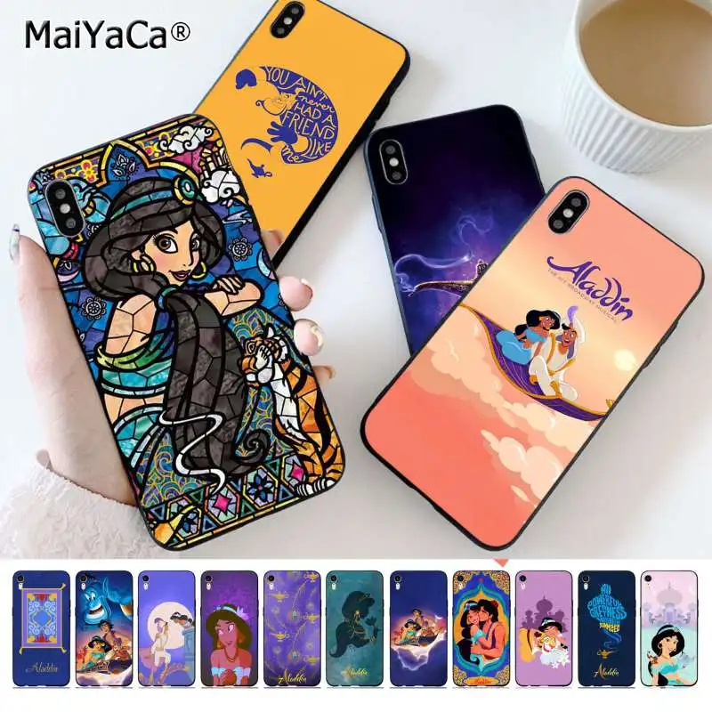 

MaiYaCa Aladdin and Jasmine cartoon Adorable Black TPU Phone Cover for Apple iphone 11 pro 8 7 66S Plus X XS MAX 5S SE XR