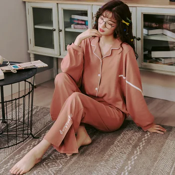 

New underwear long sleeve 2020 spring women pajamas pijamas invierno cotton pijama mujer solid colour pajamas sets conjuntos