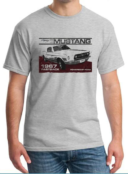 American Classic Car Mustang Fastback Ad 60'S Retro Grey 2019 Summer Men Short-Sleeved T-Shirt Fitness Clothing O-Neck Top Tee |