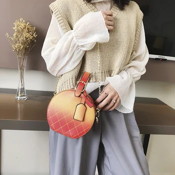 

Round Women's Handbag Rainbow Shoulder Crossbody Bag Fashion Sewing Thread Female Tote Designer Luxury PU Leather Messenger Bag