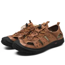 CEVABULE/женская и Мужская модная обувь из коровьей кожи; большие размеры; Летние кожаные пляжные сандалии для отдыха; CLK-7785