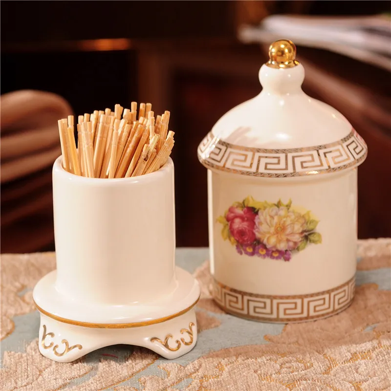 Luxury Gold Toothpick Cotton Holder Dispenser Distributor Porcelain For Dining Table Restaurant Kitchen KTV Storage Organizers - Цвет: Золотой