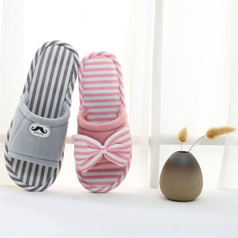 

Autumn And Winter Special Offer Home Bow Adjustable Cotton Slippers Men's Couples Household Anti-slip Floor Flax WOMEN'S Slipper