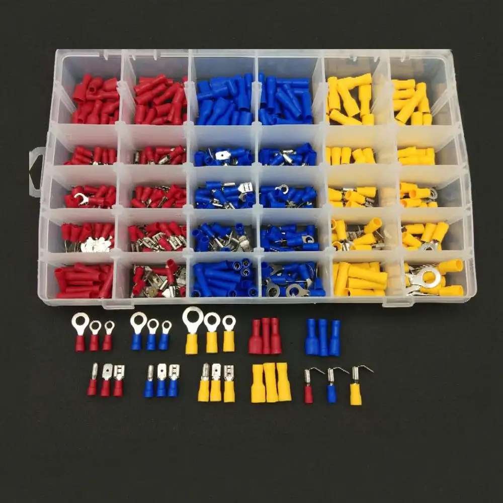 

Free shipping 480pcs/lot Assorted Female and Male Full Insulated Terminals Connectors Assortment Kit Electrical Crimp Spade Ring