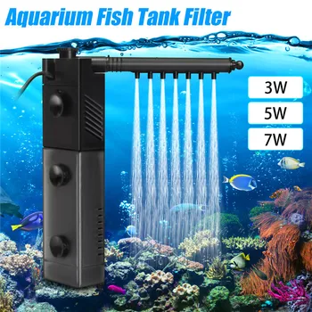 

220V 3W/5W/7W 3in1 Aquarium Fish Tank Filter Aquarium Internal Filter Water Submersible Pump Fish Tank Oxygen Spray Tool