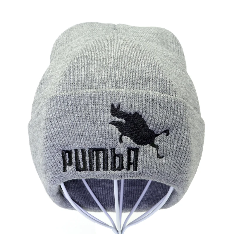 Веселый принт Pumba вязанная шапка с Вышивкой Модные вязаные шапочки теплые зимние шапки для женщин шапочки Кепка homme Pumba Мужские Лыжные шапки muts