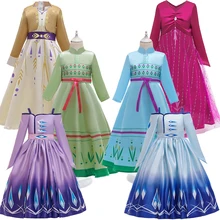Комплект для девочек с принтом Эльзы, 2 костюм принцессы Для детей платья «Принцессы Анна и Эльза» Косплэй на день рождения для девочек, Vestidos Menina, одежда Снежная королева нарядное Наряжаться