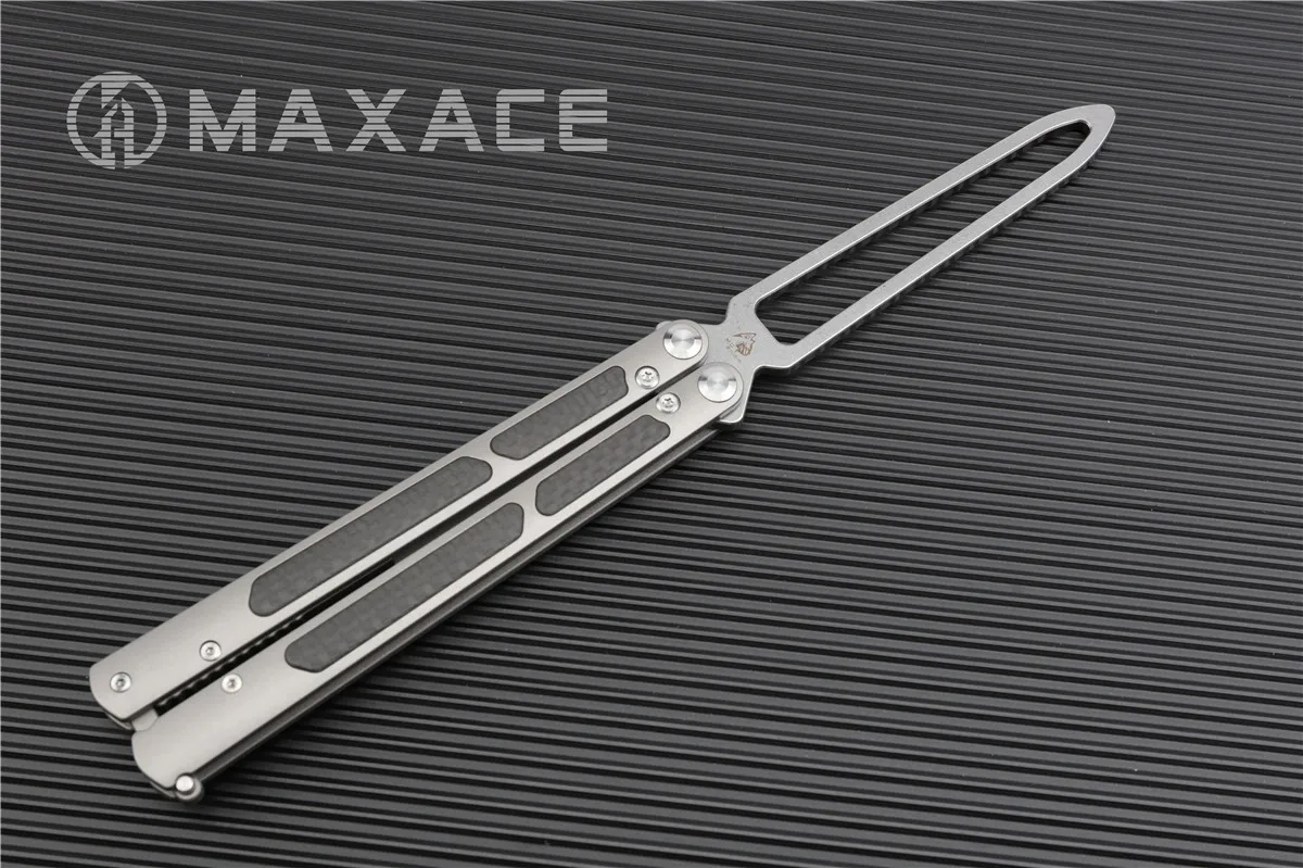 MAXACE ножи Пакт Бабочка нож для тренера KVT Керамический шарикоподшипник M390 TC4+ CF титановый jilt нож не острый - Цвет: grey satin