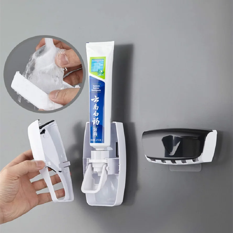 Hot Sale Automatic Toothpaste Dispenser Family Toothbrush Holder Wall Mount Rack Bathroom Tools Set