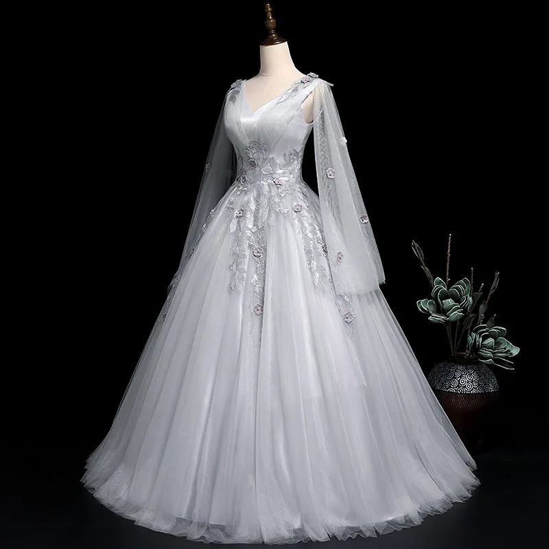 Серый It's YiiYa Wedding Dress Long Sleeve Gray Wedding Dresses Appliques Beading Bridal Gowns Long Vestidos De Novia OY216 - Цвет: Серый