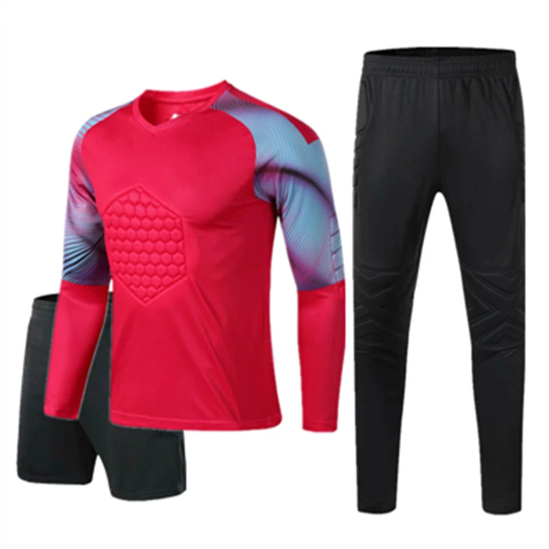 

High quality Long sleeve Youth Men Goalkeeper Soccer Jersey Kit Tracksuit Professional Sponge Protection Goalie Football Uniform