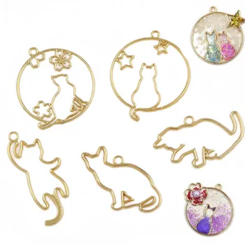 

5Pcs Metal UV Epoxy Resin Mold for DIY Jewelry Making Necklace Pendant Gold Cute Kitten Cats Frame Resin Tools Accessories