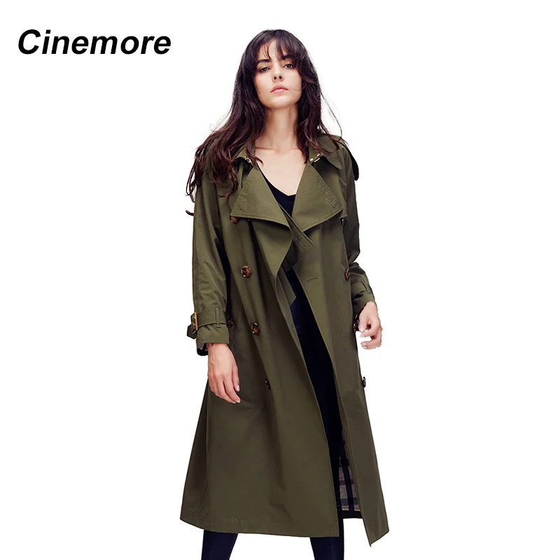 Cinemore 2020 Осенняя женская обувь новые модные двубортный плащ Тренч пальто в