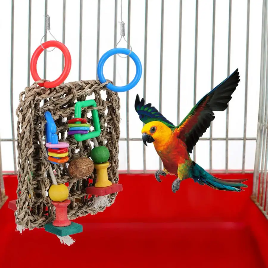 bird toy Straw Woven Bird Toys Parrot Hammock Hanging Swing Climb Chew Toy Accessories bird accessories
