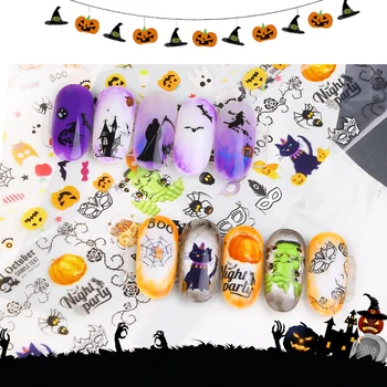 

3D Nail Stickers Transfer Paper Halloween Slider Designs Skull Pumpkin Flora Star Magic Midnight Ghost Decoration Tattoo F644