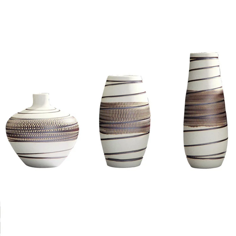 Простая керамическая ваза Цзиндэчжэнь из трех частей, керамическое украшение ручной работы, гостиная, настольный цветок, цветочное украшение