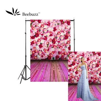 

Pink rose and wooden floor background Photography studio photophone flowers covered with wall love wedding model portrait photo