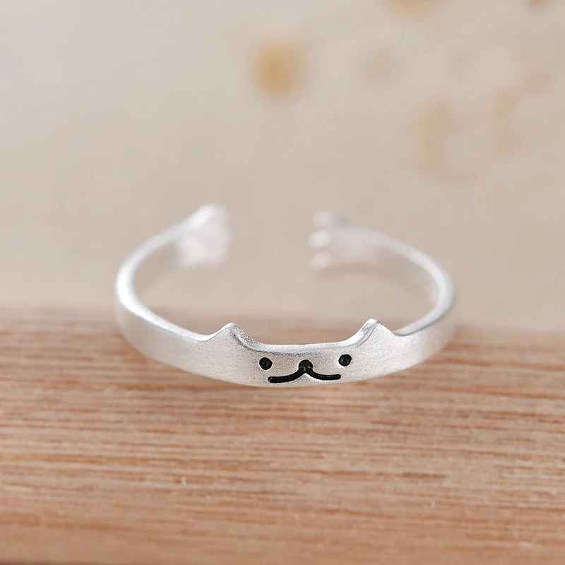 Super Cute Smile Cat Adjuestable Size Luxury Romantic Silver Coating Ring for Women Charm Fashion Jewelry Gifts | Украшения и