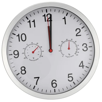 

Silent Quartz Wall Clock Quiet Movement Thermometer Hygrometer No-Ticking Home Art Decor Wall Clock