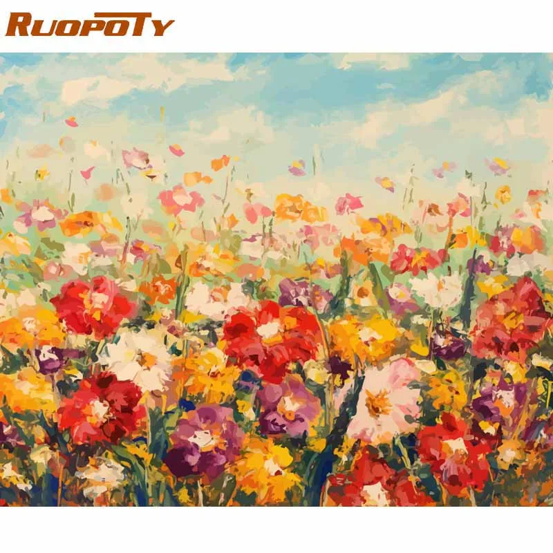 Рамка RUOPOTY, романтический Париж, сделай сам, рисование по номерам, пейзаж, акриловая краска по номерам для дома, настенная художественная картина, подарок, 60x75 см - Цвет: ZC1031-2