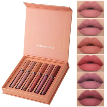 

Lightweight 6 Pcs Nude And Bright Color Matte Lipstick Longlasting Lip Gloss Smooth Waterproof Non-Stick Lip Makeup Cosmetic
