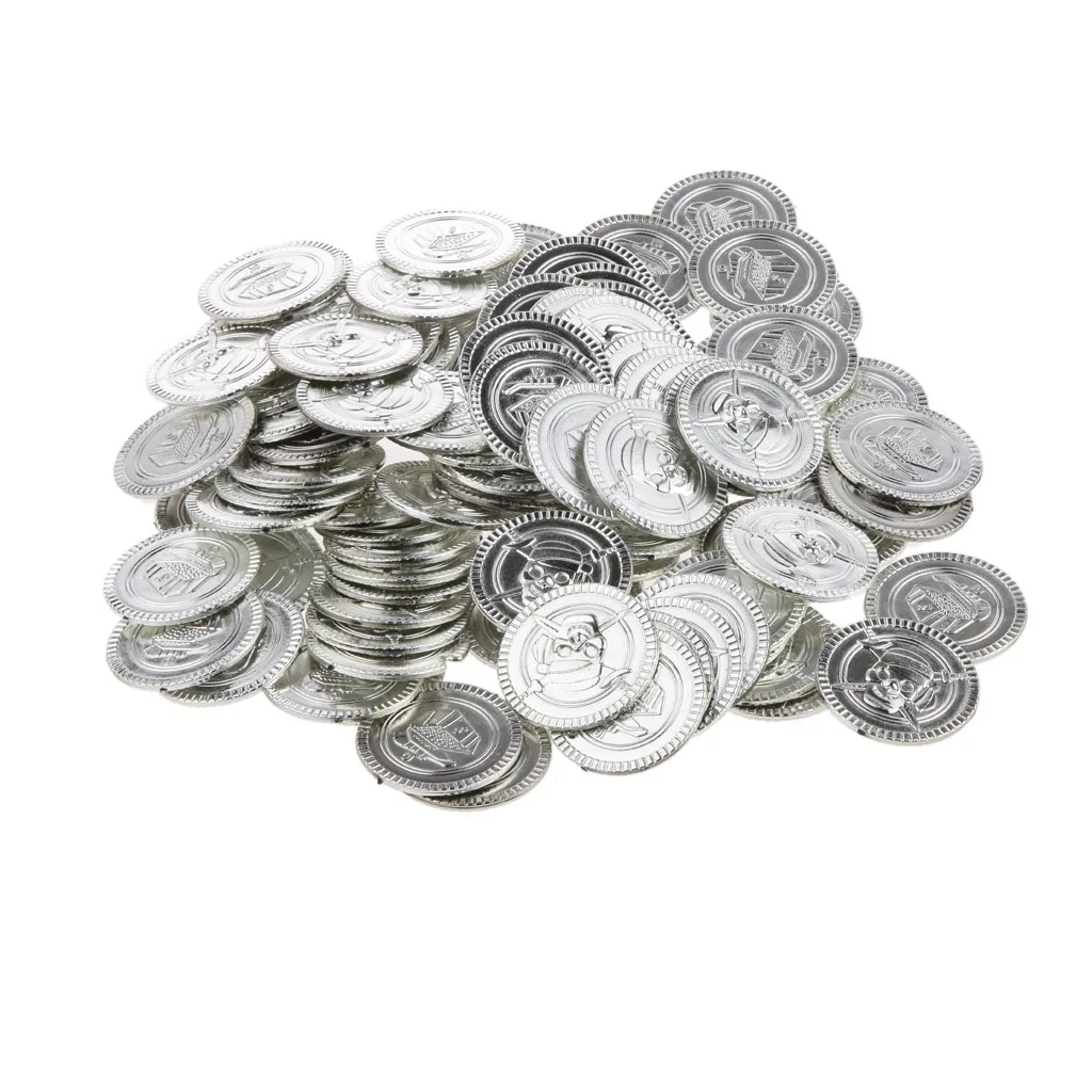 100 Pieces Birthday Coins Pirate Silver Favors Pinata Piñata Board Games Bargaining Chip Party Supplies Toys Counter 