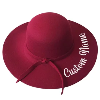 

Custom Winter Imitation Wool Sun Beach Hat Personalized Embroidery Name Text Logo For Women Large Brim Caps Girl Female Bonnet