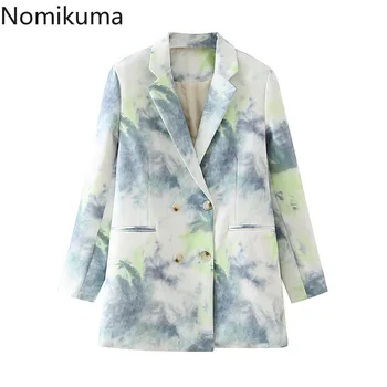 

Nomikuma 2020 Women Fashion Tie Dye Casual Blazer Lady Double Breasted Pocket Suits Jacket Chic Leisure Outwear Coat 6B829