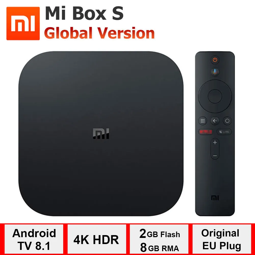 ТВ приставка Xiaomi Mi Box S 4K Cortex A53 четырехъядерный 64 бит Mali 450 1000Mbp Android 8 1 WiFi BT4.2 2 ГБ + Гб