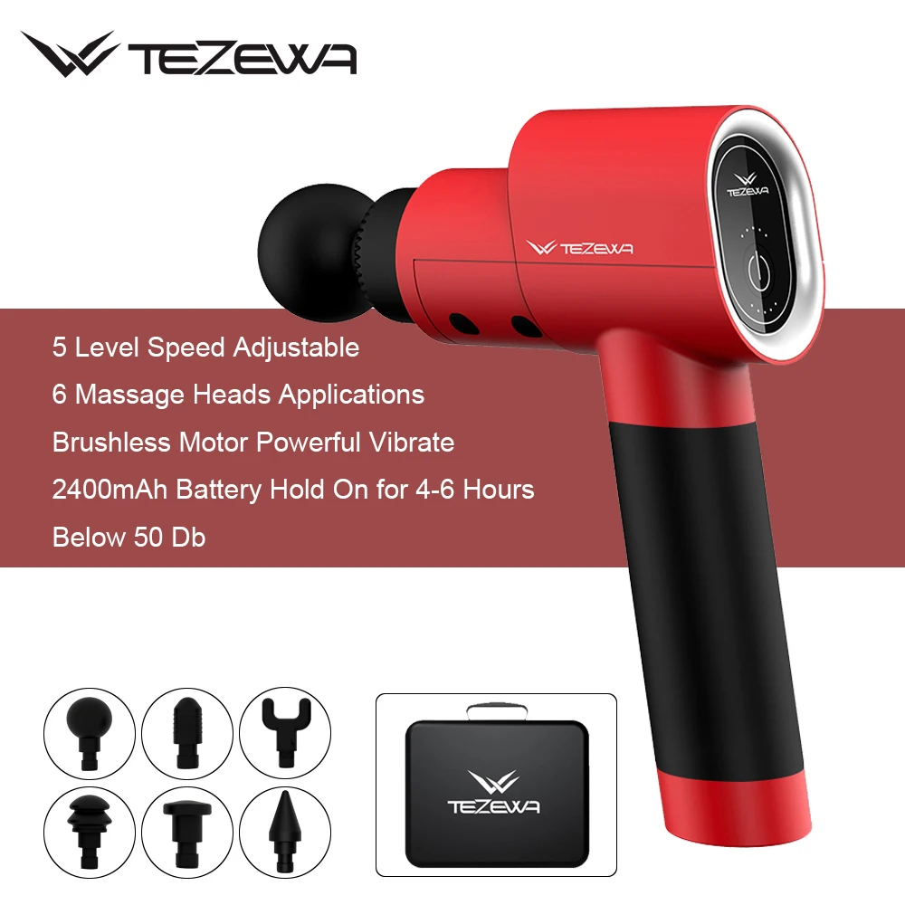 

TEZEWA Muscle Massage Gun Electric Massager Deep Tissue Percussion 5 Speed Adjustable With 6-Tips Relief for Muscle Pain tension