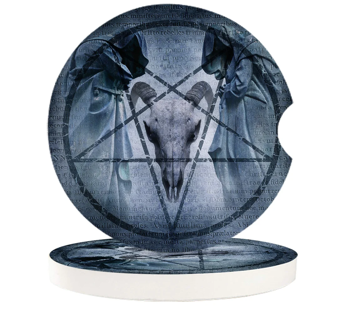Baphomet Sheep Evil Small Round Ceramic Car Coasters Set For Drinks Coffee Tea Beverage Cup Holder | Дом и сад