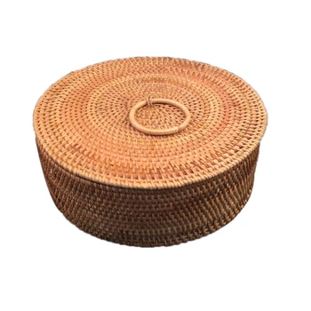 

Fruit Box Basket Rattan Storage Tissue Key Package New Year Paper Sundries Hand Made Round Rectangle Cover Dried Fruit(Color B)