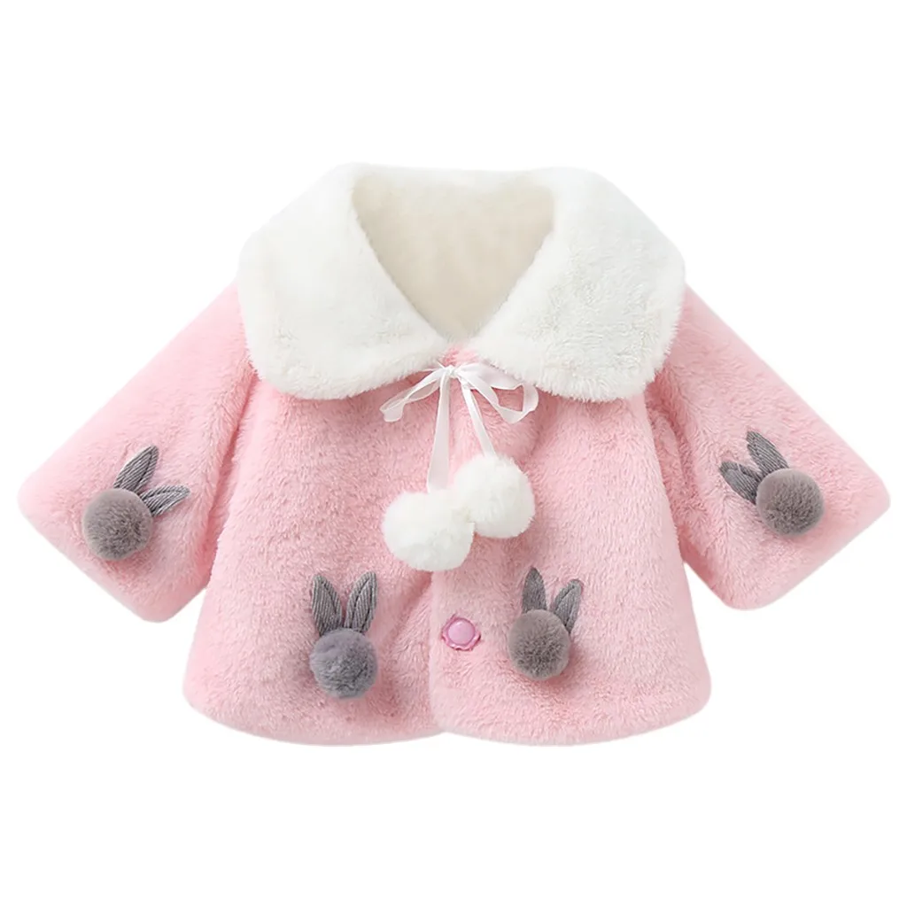 Новое зимнее пальто с мехом для девочек куртки и пальто с искусственным мехом для маленьких девочек Толстая теплая парка детская верхняя одежда милое пальто с кроликом для девочек