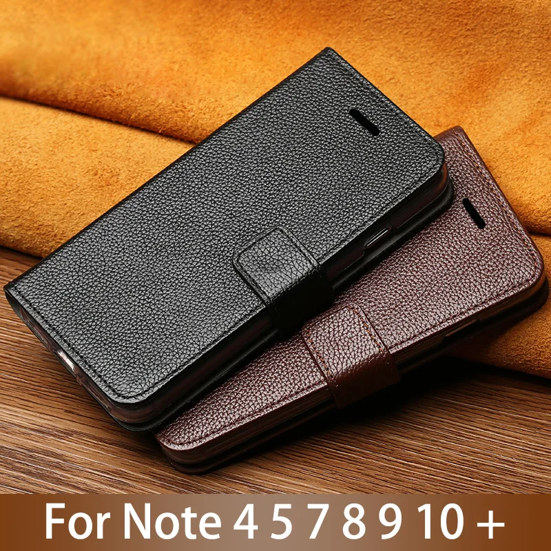 

Flip Phone Case For Samsung Galaxy Note 4 5 7 8 9 10 Plus case Cowhide Litchi Texture Card slots Cover