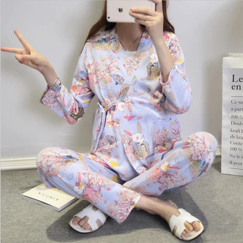 

3 Pcs/Set Maternity Nursing Pajamas Breastfeeding Sleepwear Clothes for Pregnant Women Spring Autumn Pregnancy Nightwear