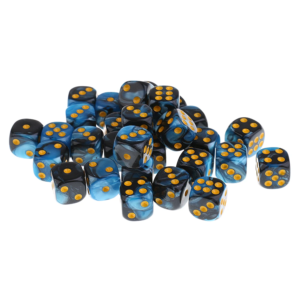 30 Pieces Acrylic 6-sided Spot Dice D6 w/ Iron Box for Party Bar Table Board Game