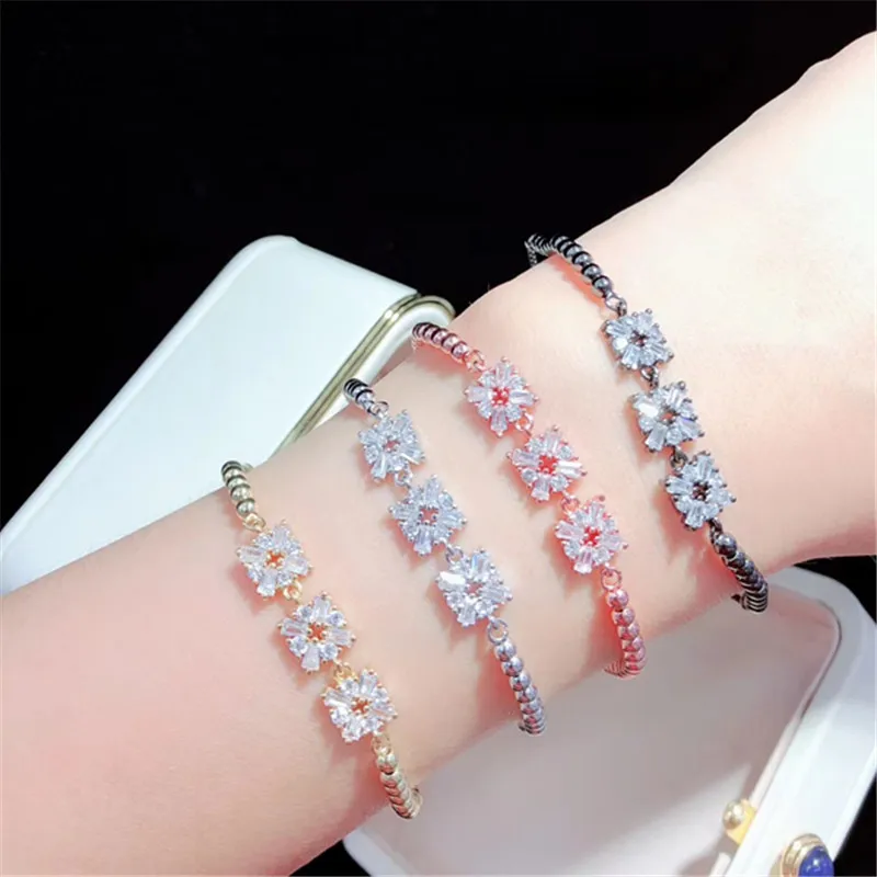 10 шт./лот высокое качество латунный браслет Pave CZ Theree Цветок Регулируемый Браслет Модные ювелирные изделия