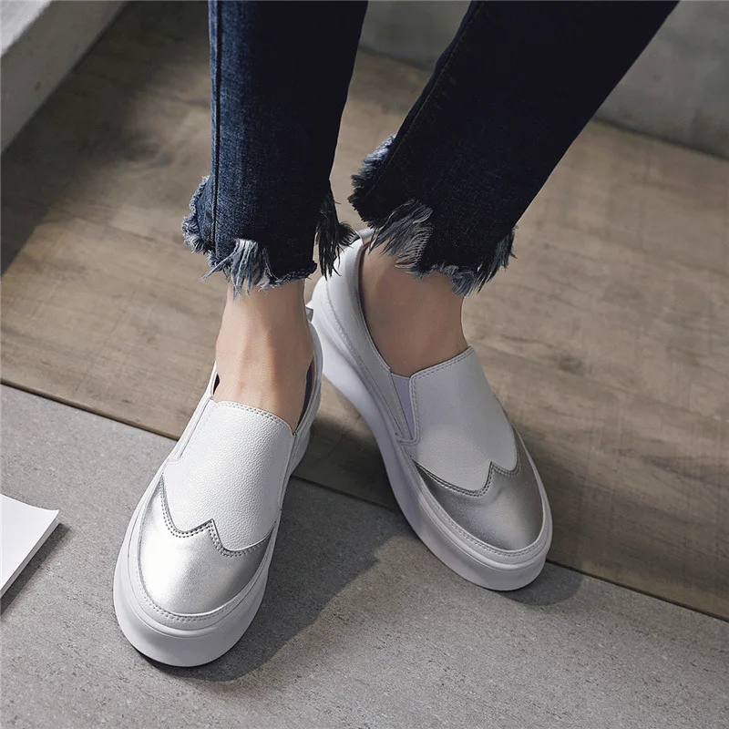 

Elegant Mixed Colors Classics Platform Sneakers with High Sole Spring Autumm Med Vulcanize Shoes Slip-On Women Shoes